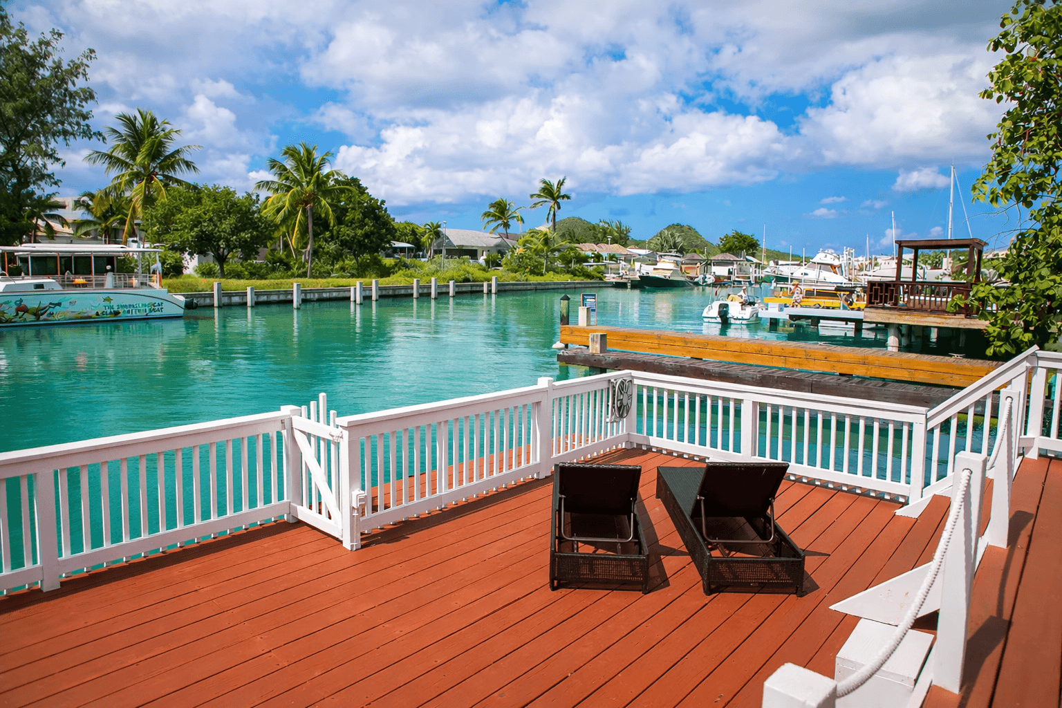 Large deck with marina view